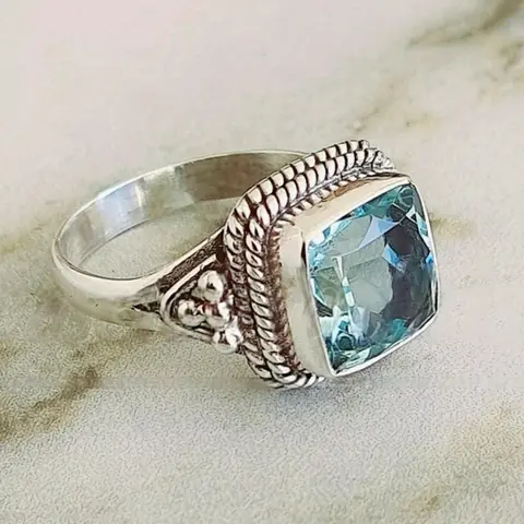 Vintage Elegant Synthetic Aquamarine Blue Ring Charm Women Silvery Birthstone Ring Wedding Engagement Proposal Promise Ring Jewelry Rings The Best Choice for Wearing At A Dinner Party