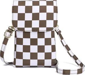 Nylon Checkered Crossbody Bag with Adjustable Strap Cell Phone Purse Small Crossbody Purses for Women