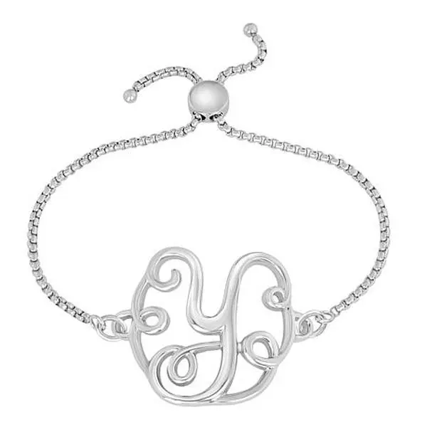 Stately Steel Stainless Steel Initial Chain Adjustable Bracelet