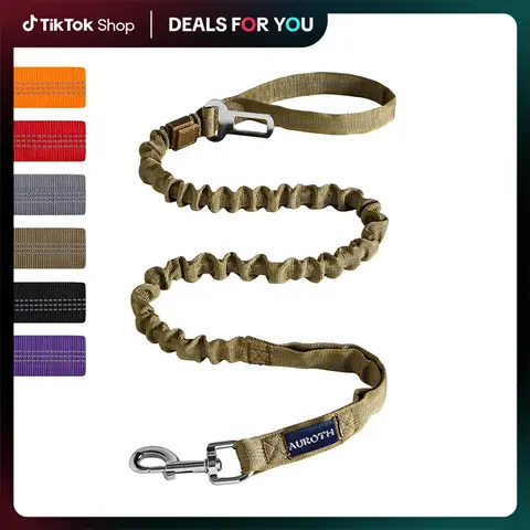 AUROTH Heavy-Duty Nylon Anti-Shock Bungee Dog Lead - 6FT No-Pull Lead with 2 Padded 2-Hand Grip Handles, Safety Tensile Strength, Metal Clip Security, Pressure Relief for Small-Large Breeds, Jogging Use (Bungee Design Included)
