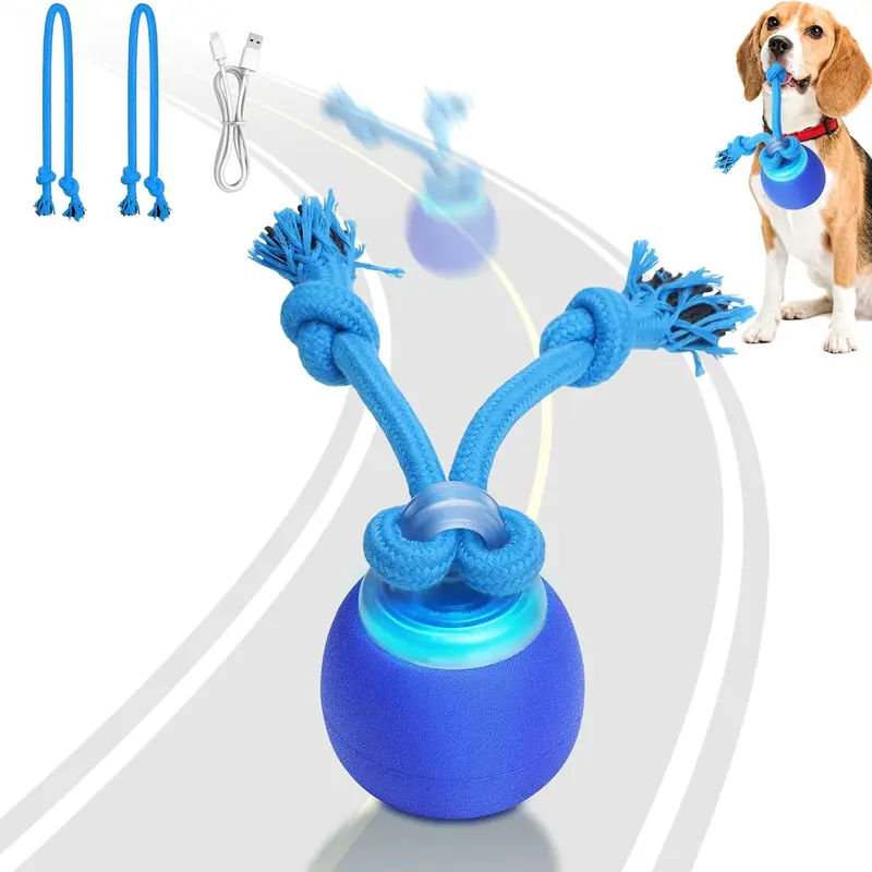 Touch-Activated Bouncing Dog Ball with Rope - Puppy Accessories, Anxiety Relief Dog Toy, 3 Modes, 1 AAAA Battery, 10.86 oz, 2.9x2.9x4 in, Squeaky, Training Tool, Christmas Stocking Stuffer