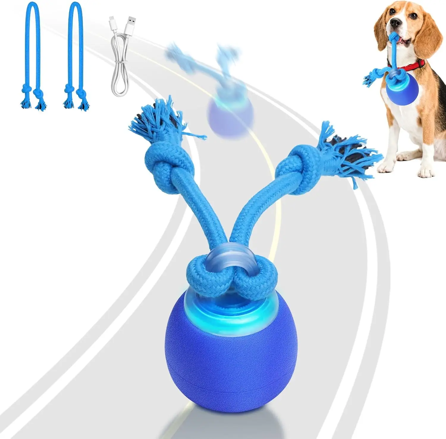 Interactive Dog Toys Ball Motion Activated Rolling Squeaky Ball for Small Medium Dogs USB Rechargeable Outdoor Fun Toy with Chewable Rope for Dental S