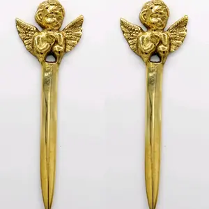 1 Set ANGEL VINTAGE BRASS LETTER OPENER   Office Mail Envelope opener