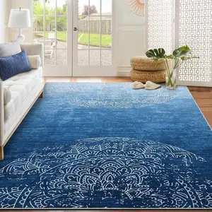 GARVEE Washable Rug 8x10 Large Solid Living Room Rug Modern Ombre Carpet Stain-Resistant Non-Slip Soft Dining Room for Under Table Modern Medallion Accent Carpet for Bedroom Office,Navy Blue