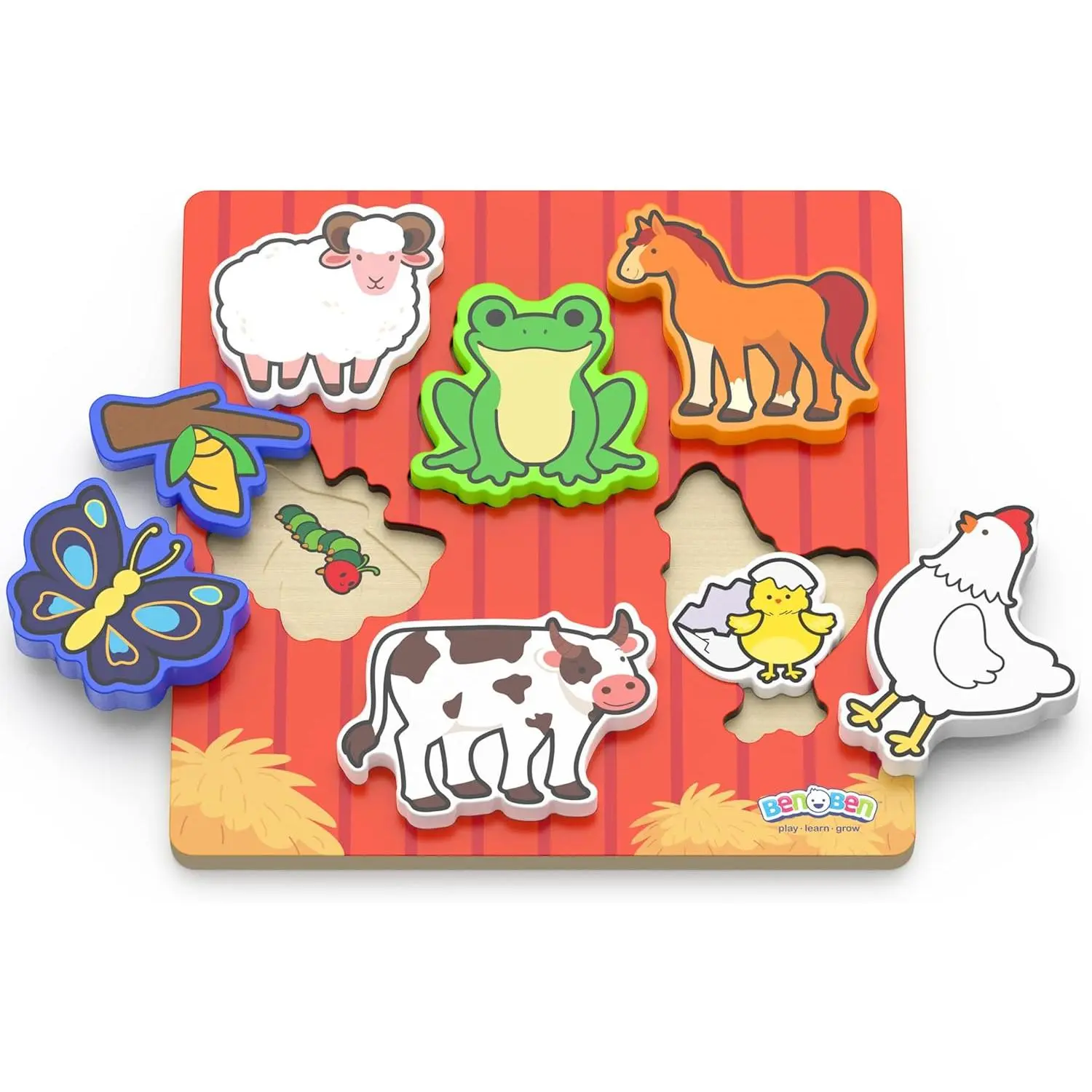 BenBen Wooden Puzzles for Toddlers 1-3, Life Cycle Chunky Animal Puzzles for Kids, Montessori Educational Learning Toy for Boys Girls 1 2 3 Years Old