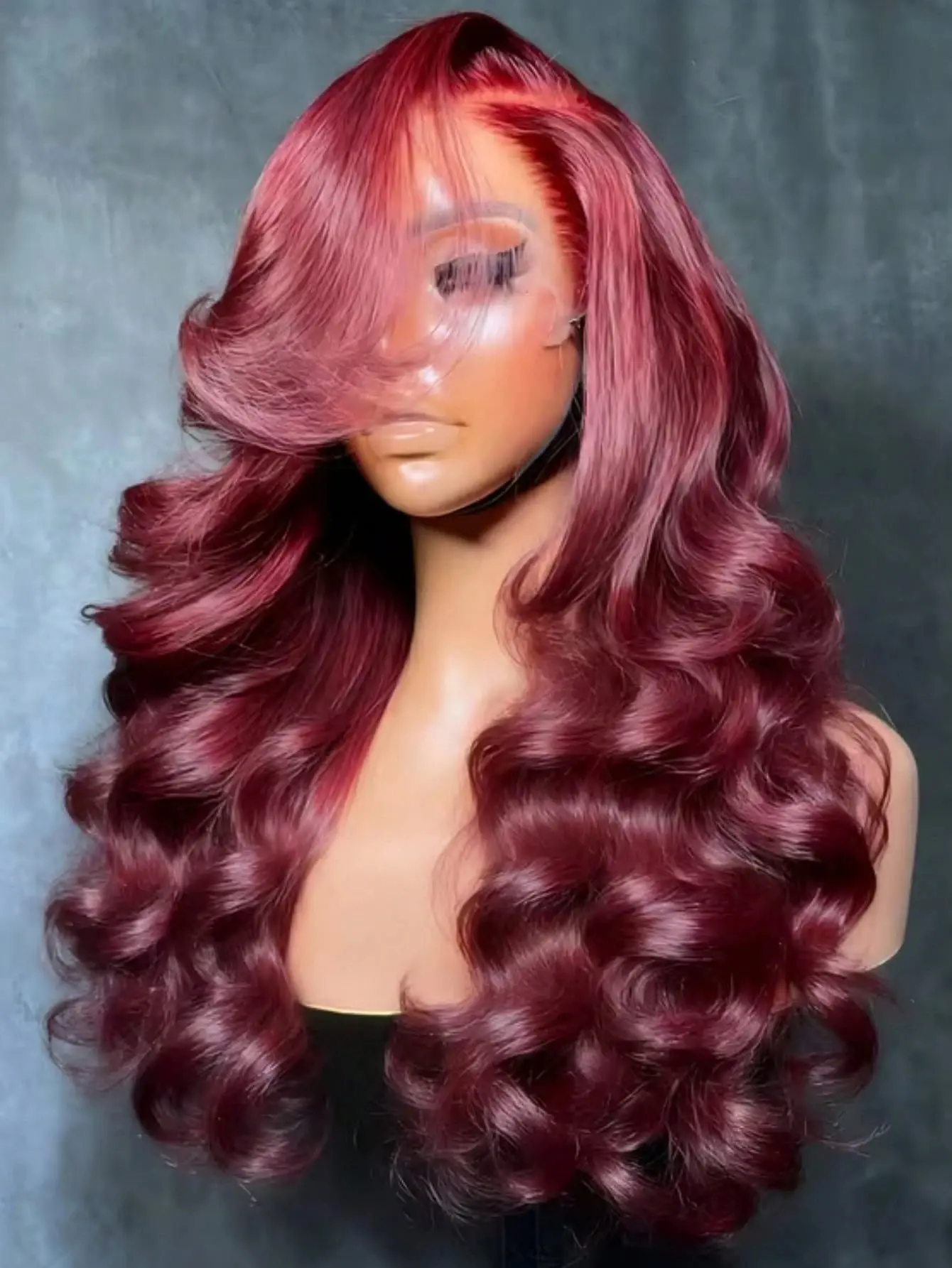 Body Wave Lace Front Wig Human Hair, 30 Inch 99j Burgundy Long Wig for Women, 180% Density Glueless HD Lace with Baby Hairs for Parties, Human Hair Wig