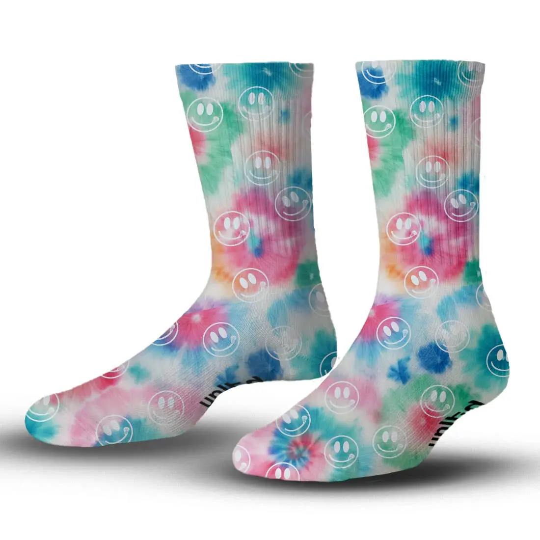 Men's Mid-Calf Lacrosse Crew Socks - Limited Edition Retro Tie Dye Smile, Performance Acrylic-Polyester-Spandex Blend, Menswear Socks