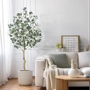 【Christmas Gift】4/5/6ft Eucalyptus Artificial Tree, Imitation Eucalyptus, Straw Pot Plant with Silver Dollar Leaves, Suitable for Living Room Bedroom Office Decoration Decorative Fruit Faux Ornaments