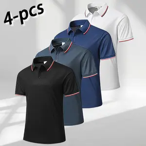 Men’s Polo Shirt Set of 4 | Breathable slim-fit golf polos, summer casual short-sleeve tops, classic turn-down collar casual shirts—suitable for everyday wear and golf.