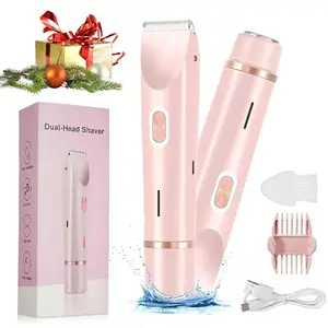 Bikini Trimmer for Women, Electric Shaver and Razor Rechargeable 2-in-1 Body and Facial Epilator, Dual Heads for Painless Trimming of Pubic Hair, Face, Underarms and Legs, Summer Gift Set Daily Daily