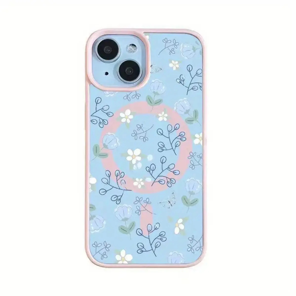 For iPhone 16/15/17/14 12/13/11 Pro/Plus/Pro Max/Air Cute Blue Floral MagSafe Clear Wildflower Vibes Phone Case, TPU Edge Protective Cover Vintage Casing Protection