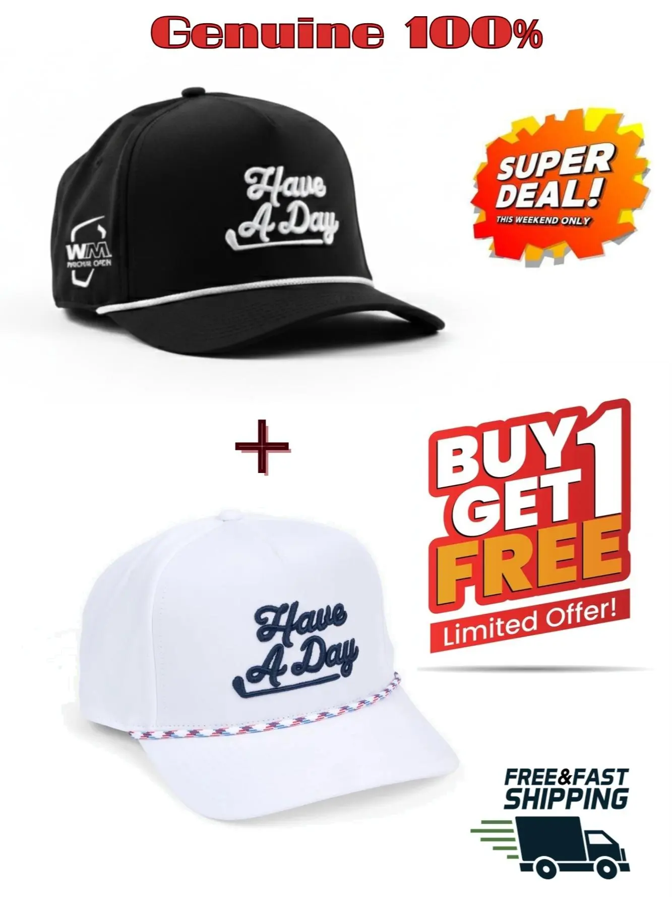 Super Deal 2-in-1 - Men's Breezy Golf Black WM Phoenix Open Have A Day Rope Adjustable Hat - Have A Day” Limited Edition 2-Pack | Breezy Summer Golf Rope Hats | Feel-Good Vibes On & Off The Course - Buy 1 Get 1 Free