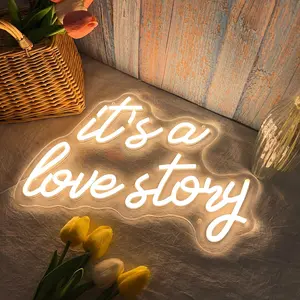 Love Story Neon Sign, Led Signs, Customizable Led Lights, Warm LED Wall Night Light, USB Powered Dimmable, Bedroom Living Room Wedding Party Decoration