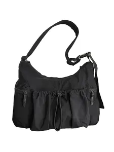 2026 New Drawstring Pleated Tote Bag, Lightweight Nylon Crossbody Bag, Large Capacity Commuter Bag, Adjustable Strap Shoulder Bag