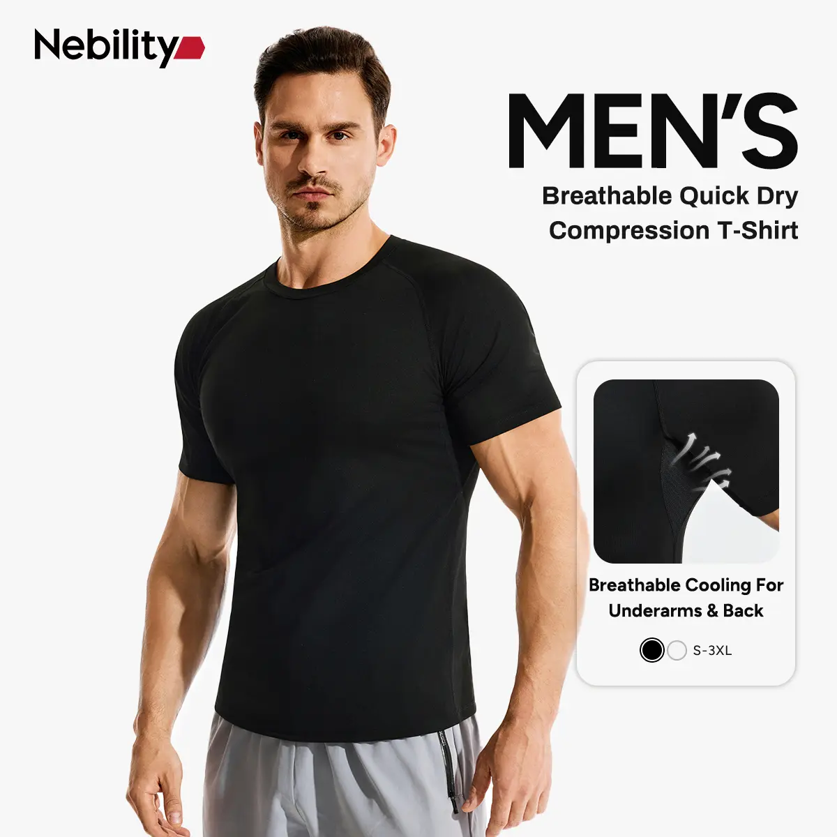 Nebility Men’s Compression Athletic T-Shirt – Lightweight Breathable Gym Shirt, Moisture-Wicking Quick Dry, Stretch Fit Training Top for Running, Fitness & Sports，fathersdaygift