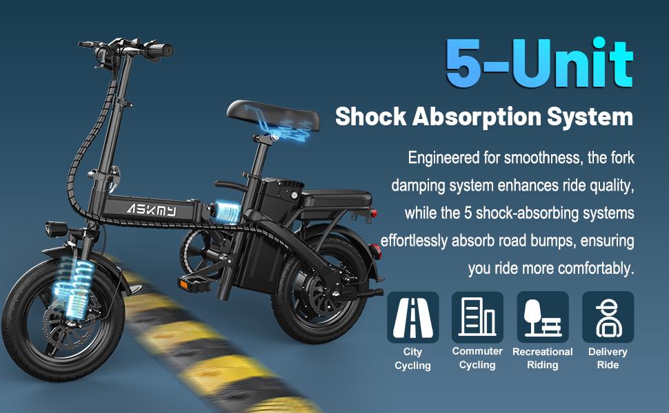 ASKMY E14 Compact Folding Electric Bike, 1000W Powerful Motor, 45 Mile Long Range | 14" Tubeless Fat Tires, Dual Disc Braking System | UL Certified Battery, Lightweight Urban Commuter E-Bike