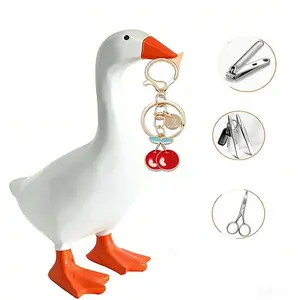 7-Inch Resin Goose Desk Statue with Magnetic Beak Funny Desktop Figurine Key Holder Cute Home Office Decor Housewarming Ornament Holiday Gift Decorative AccessoryMagnetic Goose Key Holder, Funny Desk Organizer for Small Items, Unique Gift