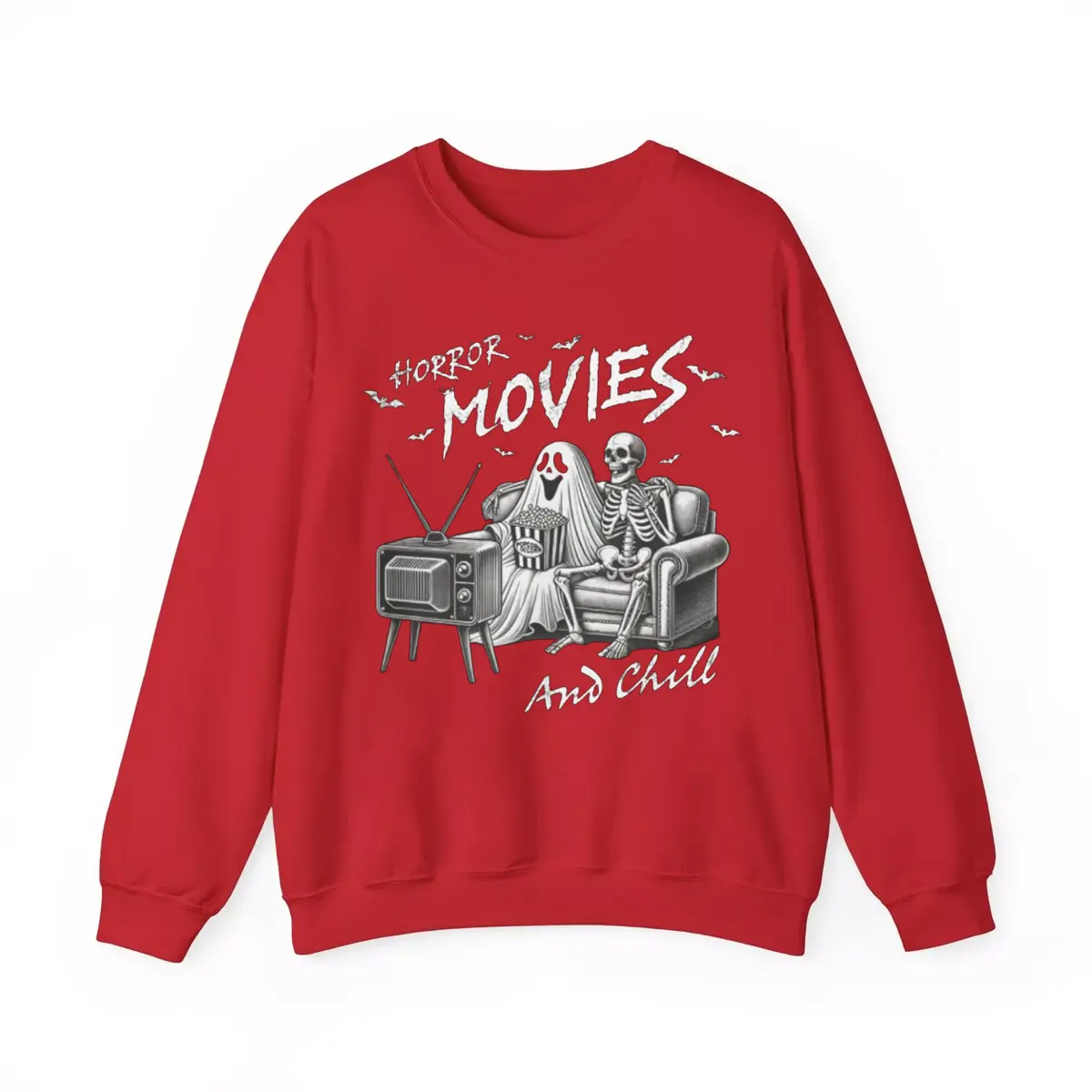 Horror Movies and Chill Sweatshirt, Cozy Halloween Sweater, Plus Size Horror Movie Sweatshirt, Trendy Looks, Stay Ahead of the Curve, Full Size Range, Perfect Fit for Everyone