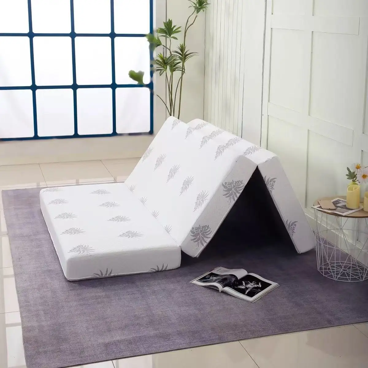 Double Size Foldable Mattress with Floral Pattern for Comfortable Sleep
