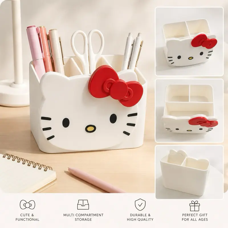 Cute Cat Pen Holder | 3D Printed Pencil Cup | Kawaii Desk Organizer | Red Bow Desk Decor | Teacher Gift | Office & Classroom Accessory