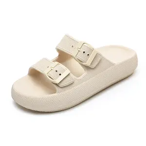 Double Buckle Slide Sandals for Women Men Soft EVA Platform Sandals Buckle Strap Sandals Pillow Slippers Adjustable Slides