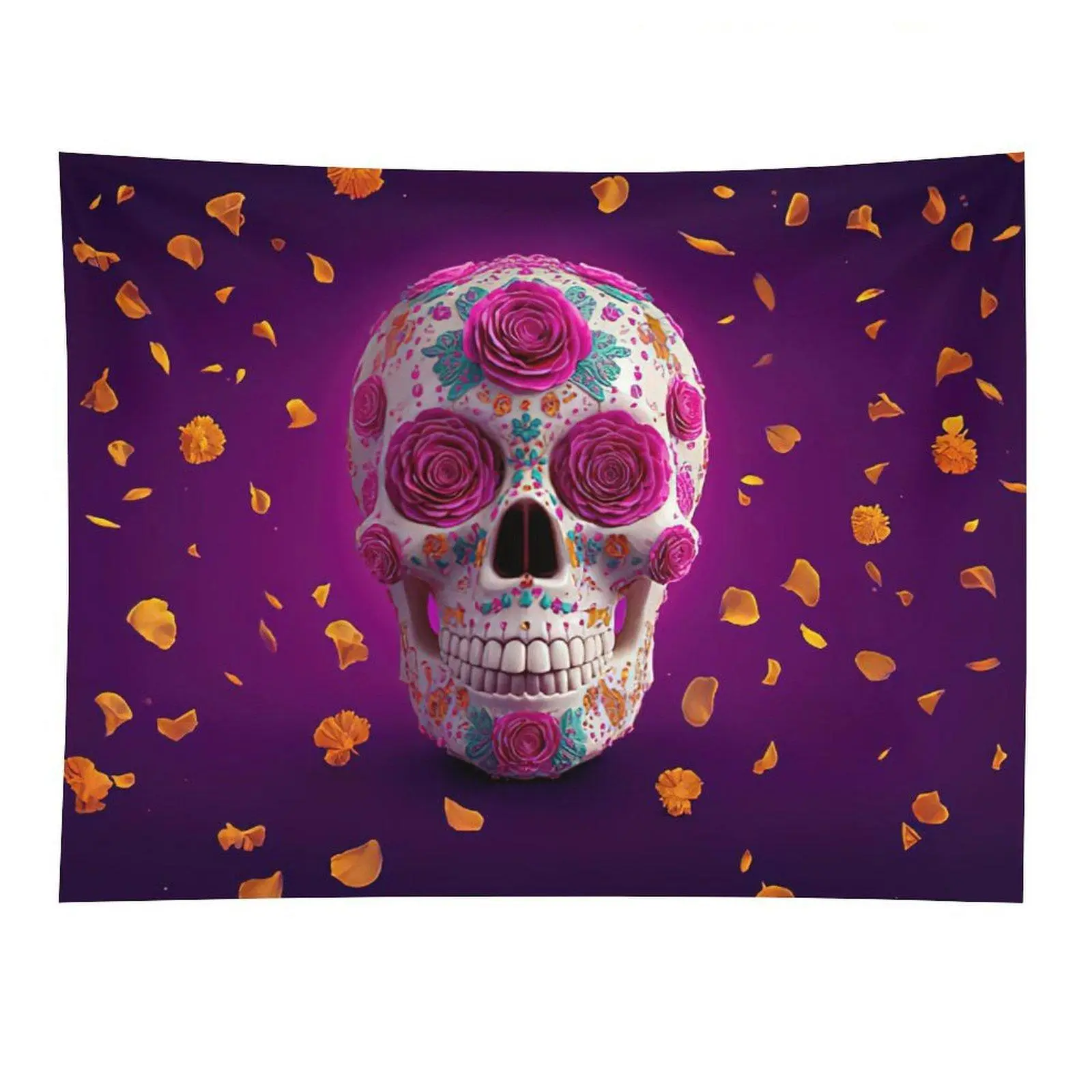 Sugar Skull Rose Tapestry Purple Day of the Dead Wall Decor
