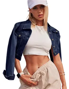 zeagoo Live Women's Button Down Long Sleeve Cropped Denim Jean Jacket with Pockets jacket Halloween Casual Collared