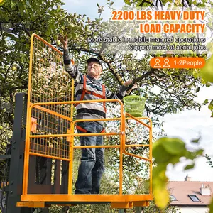 Heavy-Duty Forklift Safety Cage, 43"x45" Steel Man Basket with 2200 lbs Capacity, Collapsible Work Platform with Guardrails, Safety Harness & Wheels, Non-Slip 2-Man Lift Basket for Facility Maintenance & Warehouse Lifting, Heavy Duty Steel
