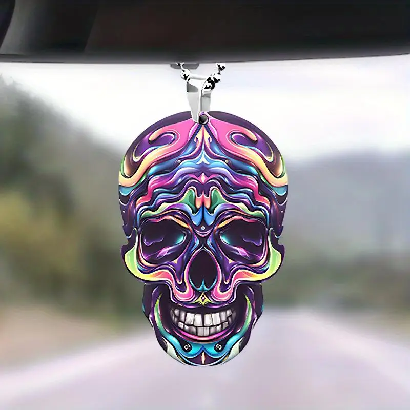 Creative Skull Design Car Rearview Mirror Hanging Ornament, Car Interior Decoration, Car Rearview Mirror Pendant, Car Accessories, Car Stuff