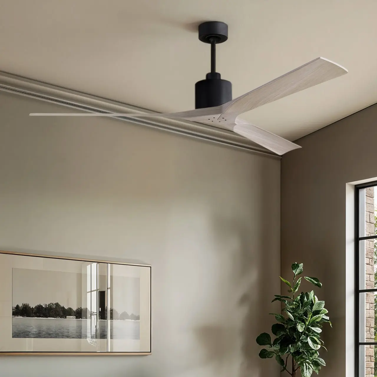 UMC9429 Industrial Indoor/Outdoor Ceiling Fan, 12" (Plus Downrod) H x 72" W x 72" D, Matte Black Finish, Breecelyn Collection