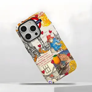 Vintage Paddington Bear London Collage Phone Case – Cute Cartoon Protective Cover, Retro Aesthetic Gift, Compatible with iPhone 16/15/14/13/12/11 Pro Max/Plus