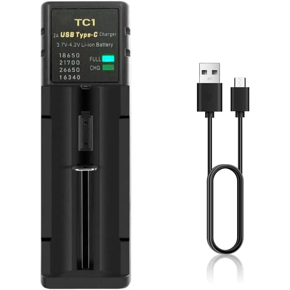 Single-Slot Universal 3.7V 18650 Battery Charger for 18650 21700 26650 14500 16340 Li-ion Rechargeable Batteries