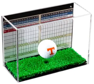 Deluxe Clear Acrylic Golf Ball Display Case with Black Back and Turf Floor