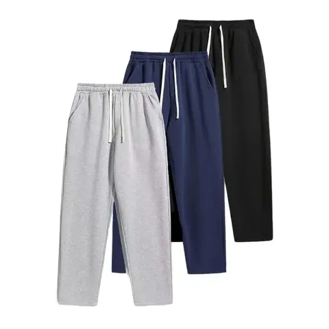 Men’s Solid Straight Wide-Leg Sweatpants, All-Season Comfort Trousers, Casual Sport & Loungewear for Daily Wear, Street Dance, Spring & Winter, Plus Sizes Available，polyester sweatpants