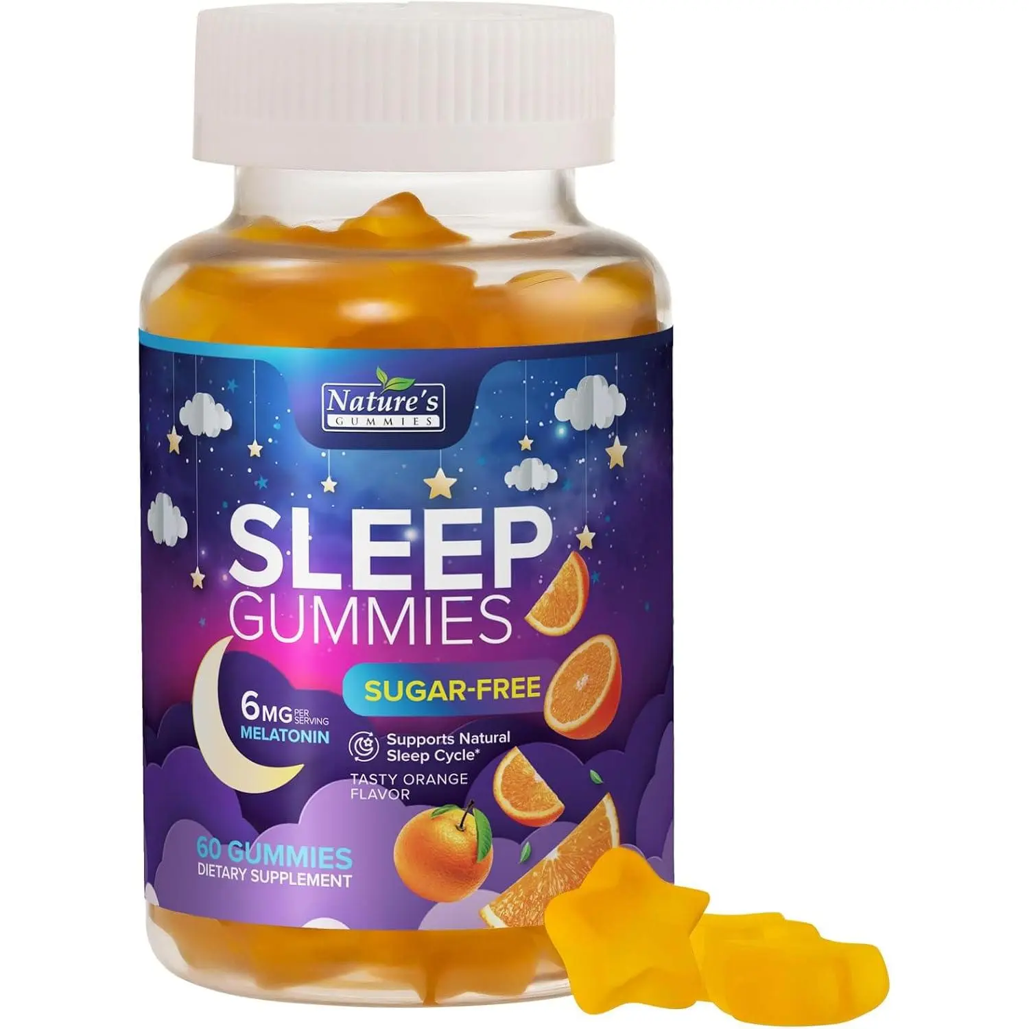 Sleep Gummies for Adults 6mg - Sugar Free Extra Strength Melatonin Gummy, Natural Sleeping Gummy for Adults, Kids, Orange Flavored, Vegan, Non-GMO, Sleep Vitamin Support Supplement - 60 Gummies