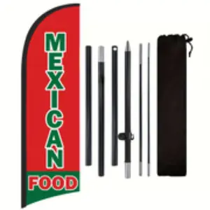 Mexican Food Shop Flag, Polyester Advertising Flag with Flag Pole and Ground Stake, Outdoor Banner Decoration for Restaurant Promotion