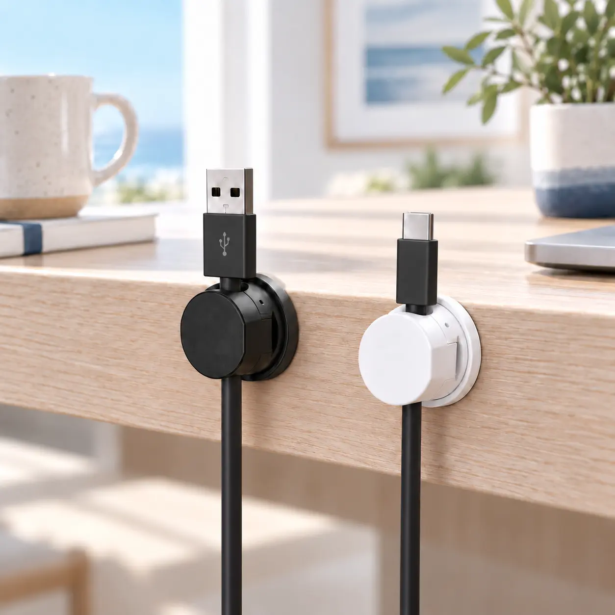 Magnetic Cable Clips, Compact ABS Cable Holders for Charging Cords, Black & White Mixed Colors,5 or 10 PCS Rotating Adhesive Cord Organizers for Desk, Nightstand, Home Office & Car,