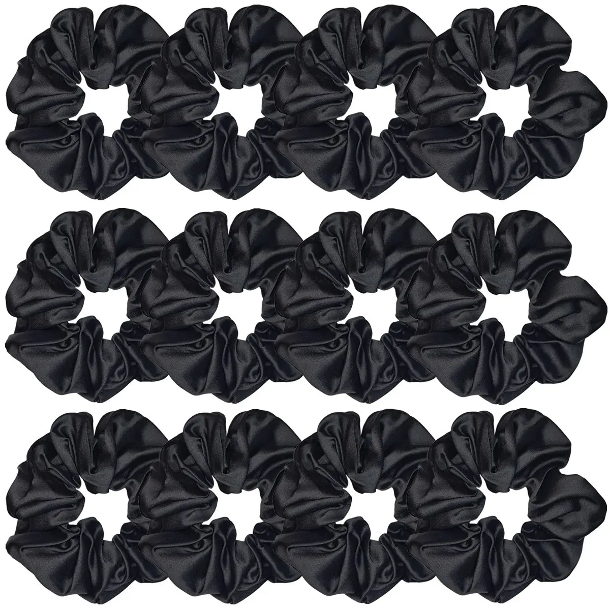 12pcs Women's Solid Color Satin Silk Hair Scrunchies Set, Soft Elastic Hair Ties Non-Damaging, Gentle For Thick & Fine Hair, Daily High Ponytail & Casual Wear Hairbands, Cute Hair Accessories