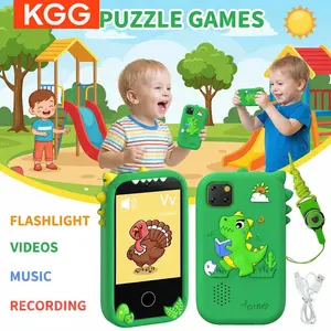 Cute Cartoon Kids Smart Toy Phone with Video & Music Player, Optional 32GB Memory Card, Camera, Recorder, Flashlight, Habit Tracker, 18 Educational Games, E-Book & ABC Learning. Ideal Educational Gift for Kids.