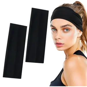 Men Women Solid Sports Headbands 2 Pack, Sweat-Wicking Elastic Hair Bands for Running Yoga Fitness Workout Headband