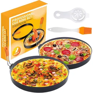Stainless Steel Non-stick 8 Inch Omelette Ring - 2 Packs, Round Pancake & Muffin Ring with  Handle