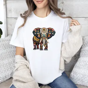Elephant Graphic T-Shirt, Boohoo Style Tee, Elephant Mandala Art Shirt, Eco-Friendly Top, Nature-Inspired Top, Floral Design Shirt