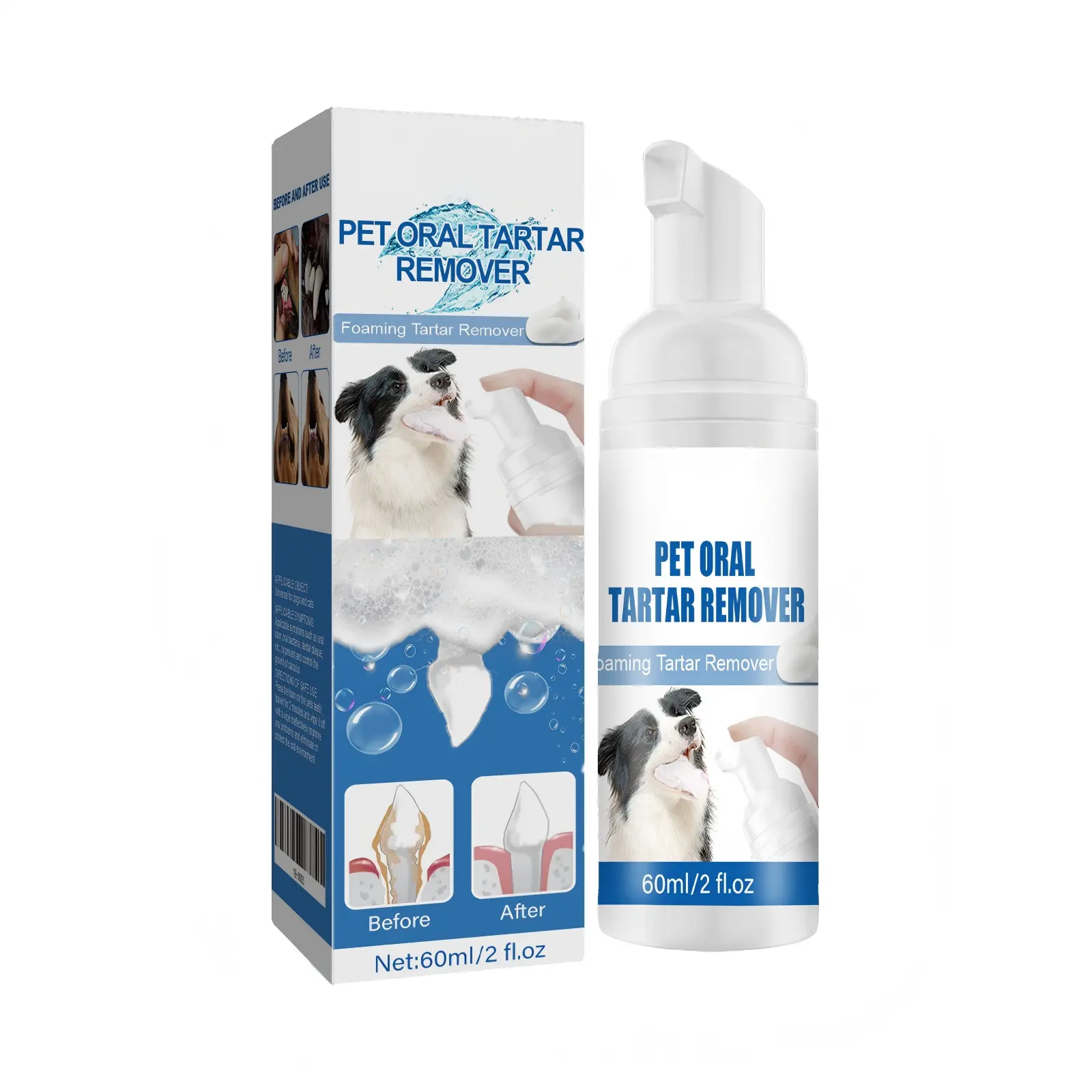 Pet Dental Foam Cleaner with Peppermint & Glycerin | Dog & Cat Oral Care Spray, Tartar-Plaque Remover, Yellow Teeth Wipe Off, Fresh Breath Eliminator, Single Bottle Calculus Treatment