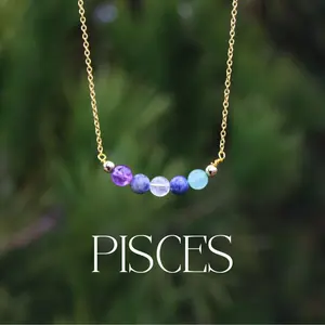 Handmade Pisces Crystal Bead Necklace | Dainty Daily Wear | Natural Tumbled Stones | Personalized Healing Crystal Astrology/Zodiac Necklace | Birthday and  Anniversary