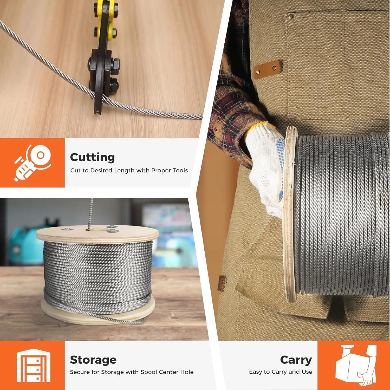 WAYSKA Corrosion Res. T304 Stainless Steel Cable - 3/16 in, 500FT 7x19 Strands Wire Rope for Deck Railings, Clotheslines, DIY Balustrades