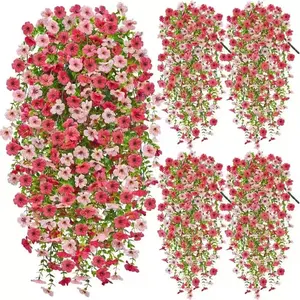 Artificial Hanging Flowers Floral Outdoor Spring Summer Decor, 6 Pieces UV Resistant Silk Fake Plants for Garden Porch Front Yard Window Indoor Decoration Decorative Flowers