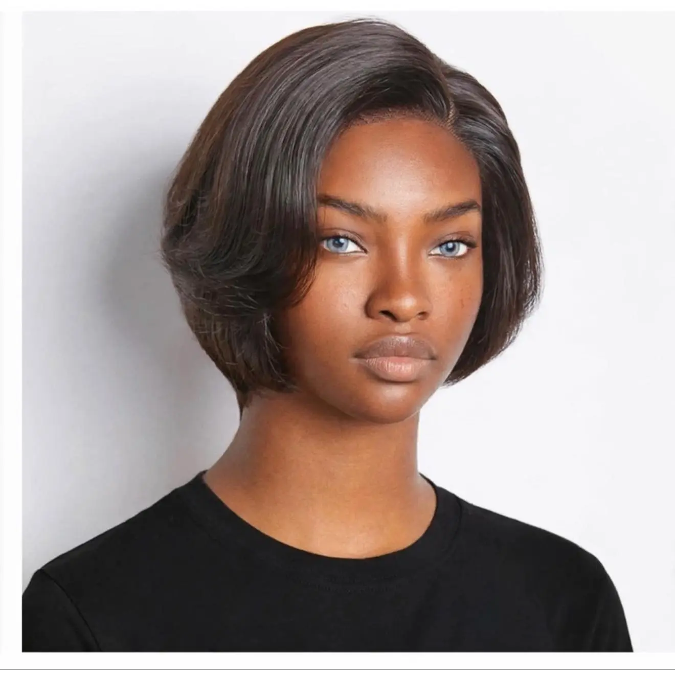 Natural Black #1B Side Part Straight Layered Pixie Bob Wig 100% Virgin Human Hair 4x4 Lace Closure Adjustable Elastic Band Beginner Friendly