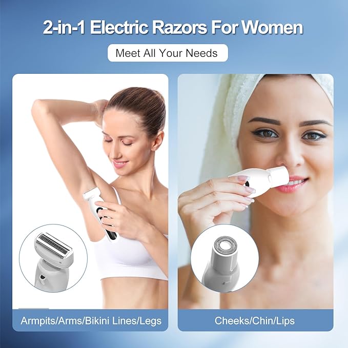 Bikini Trimmer for Women, Electric Shaver and Razor Rechargeable 2-in-1 Body and Facial Epilator, Dual Heads for Painless Trimming of Pubic Hair, Face, Underarms and Legs, Waterproof #springtok