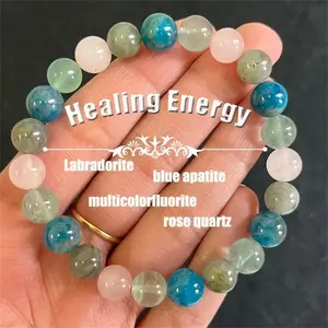 Healing Energy Bracelet Labradorite Blue Apatite Fluorite Rose Quartz Healing Natural Crystal Stone Gemstone Gorgeous Energy Jewelry Souvenir Valentine Anniversary Love Girlfriend Boyfriend Christmas Halloween Birthday Gift New Year