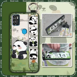 Anti-dust Silicone Phone Case For ZTE Blade A7S 2020/Optus X Pro/P650 Pro Lanyard Anti-knock Cartoon panda Back Cover Phone Holder Fashion Design Cute Durable Waterproof Kickstand